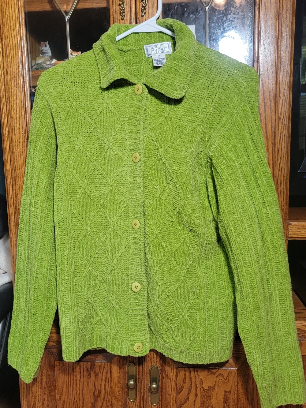 Jennifer Moore Petites Bright Lime Green Cable Knit Button-Up Blazer Cardigan